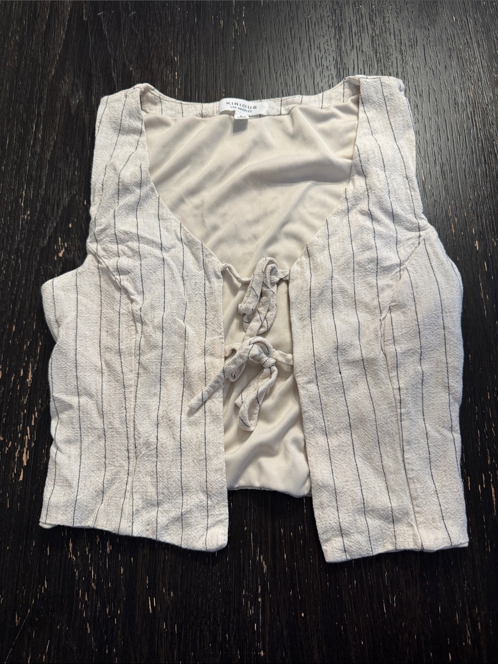 Knitwrap Cream Lace-Up Linen Blend Vest